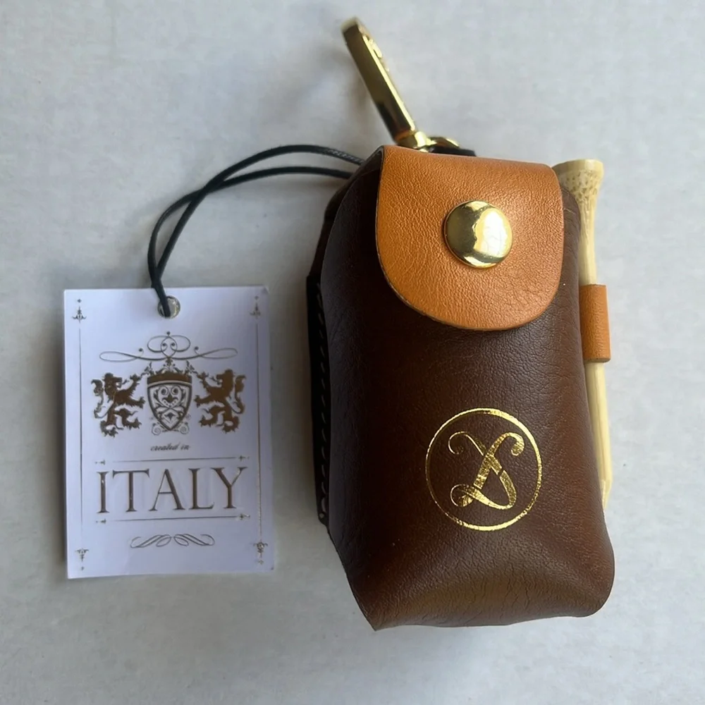 Italian Leather Golf Ball & Tee Holder with Belt or Golf Bag Attachments - Picture 5 of 9